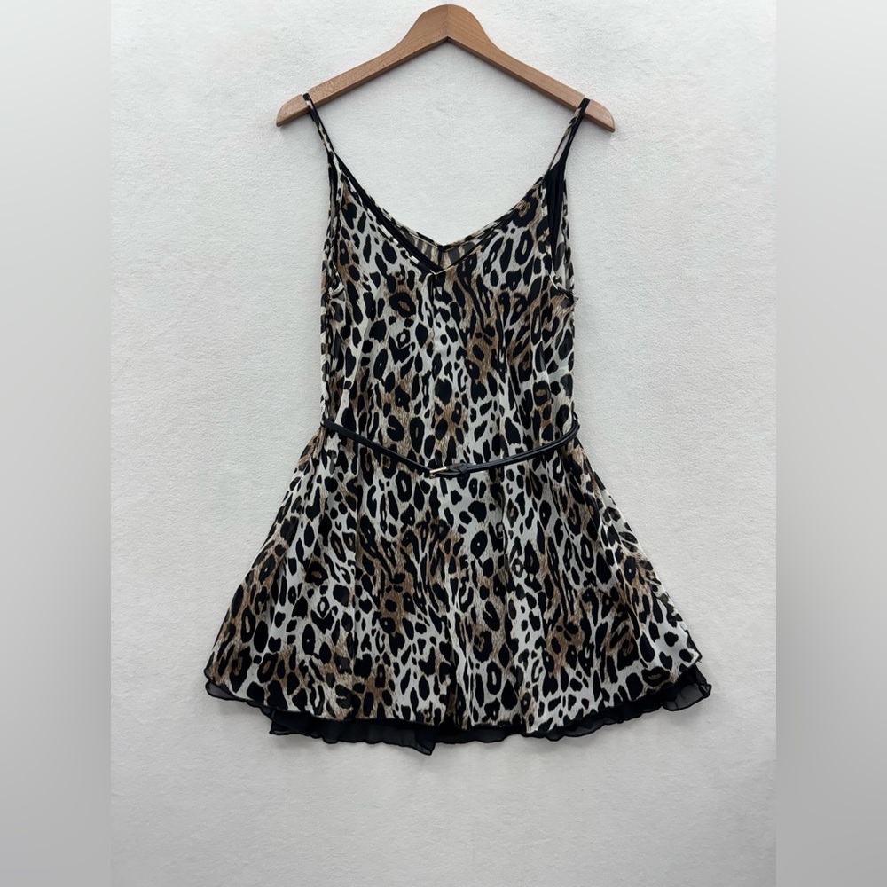 Mezzanine Women’s Medium  Animal Print Black Belted Cocktail Dress